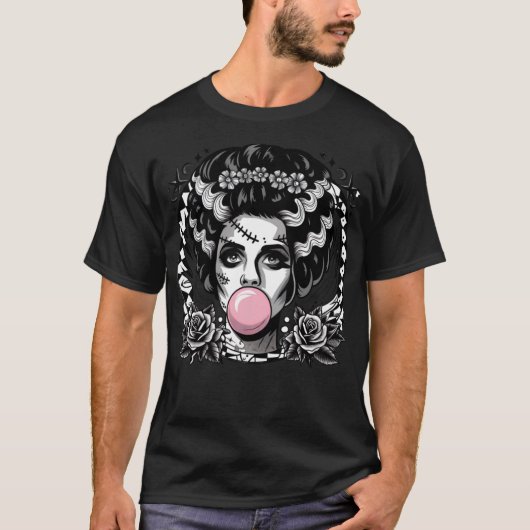 Frankenstein Monster en bruid Bubble Gum Funny Ha T-shirt (Voorkant)
