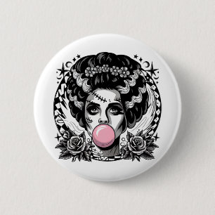 Frankenstein Monster En Bruid Bubble Gum Grappig H Ronde Button 5,7 Cm