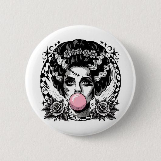 Frankenstein Monster En Bruid Bubble Gum Grappig H Ronde Button 5,7 Cm (Voorkant)