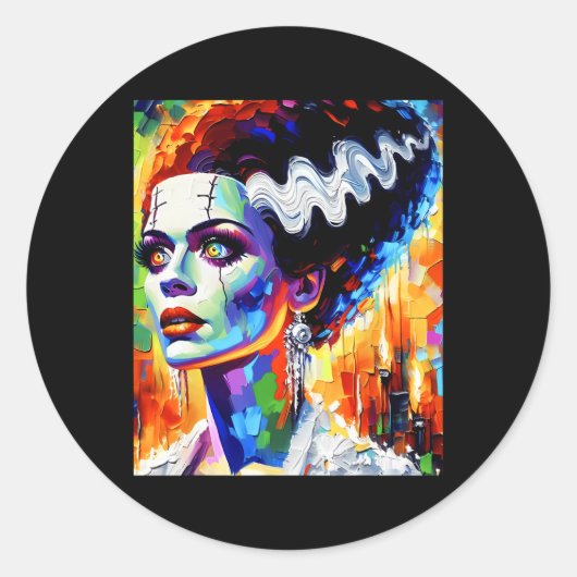 Frankenstein Monster en Bruid Halloween Matching Ronde Sticker (Voorkant)