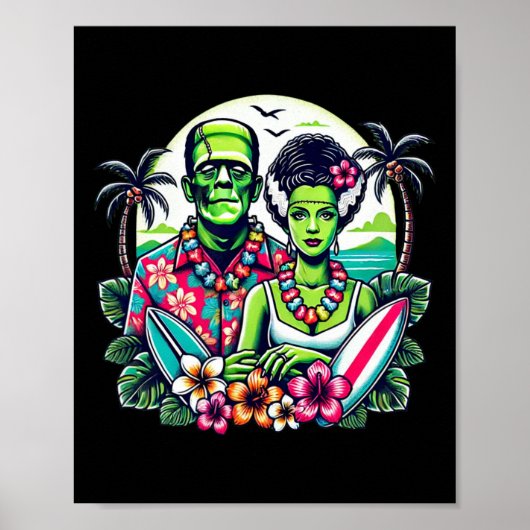 Frankenstein Monster En Bruid Tropisch Hawaiaans B Poster (Voorkant)