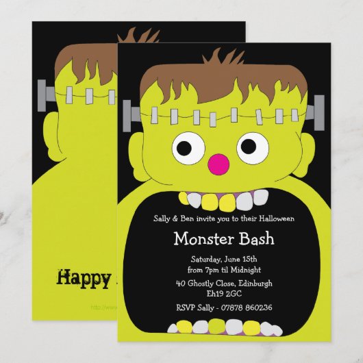 Frankenstein Monster Face Halloween Party Kaart (Voorkant / Achterkant)