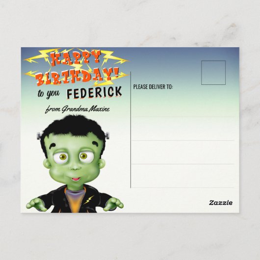 Frankenstein Monster Funny Kids Birthday Briefkaart (Achterkant)