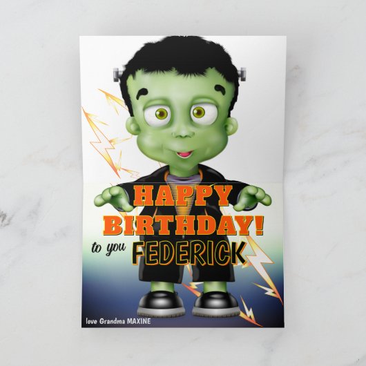 Frankenstein Monster Funny Kids Birthday Kaart (Binnen)