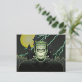 Frankenstein Monster Halloween Castle Lightning Briefkaart (Staand voorkant)