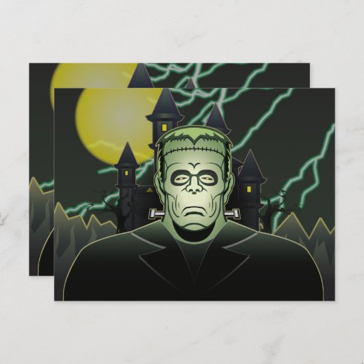 Frankenstein Monster Halloween Castle Lightning Briefkaart (Voorkant / Achterkant)