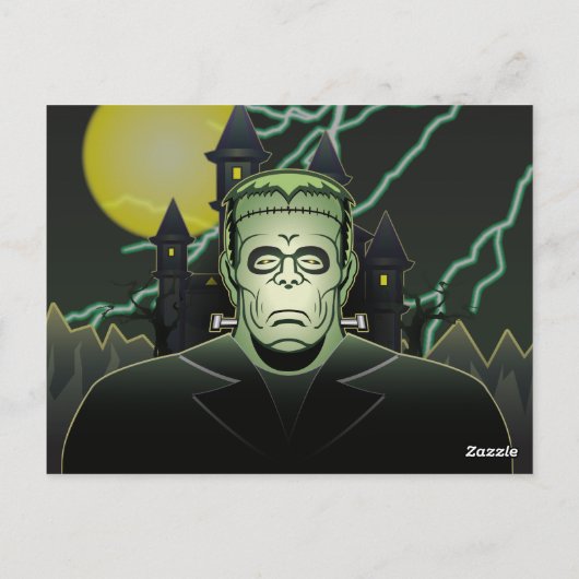 Frankenstein Monster Halloween Castle Lightning Briefkaart (Achterkant)