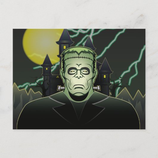 Frankenstein Monster Halloween Castle Lightning Briefkaart (Voorkant)