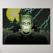 Frankenstein Monster Halloween Castle Lightning Poster (Voorkant)