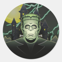 Frankenstein Monster Halloween Castle Lightning Ronde Sticker
