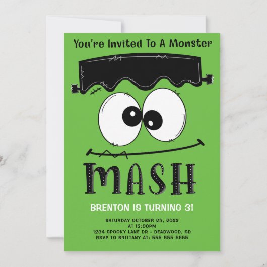 Frankenstein Monster Mash Halloween Birthday Party Kaart (Voorkant)
