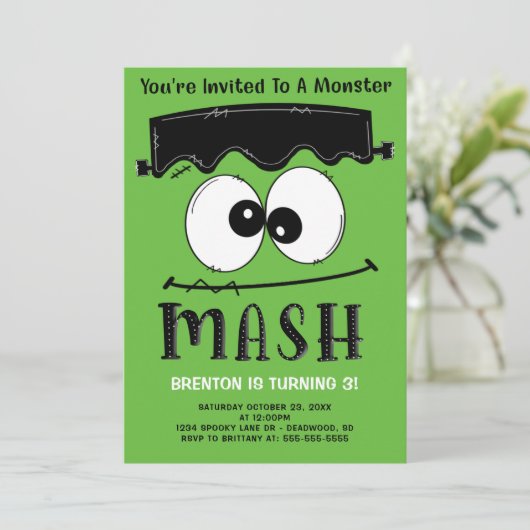 Frankenstein Monster Mash Halloween Birthday Party Kaart (Staand voorkant)