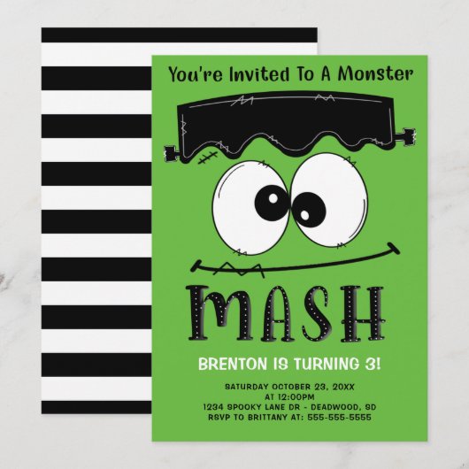 Frankenstein Monster Mash Halloween Birthday Party Kaart (Voorkant / Achterkant)