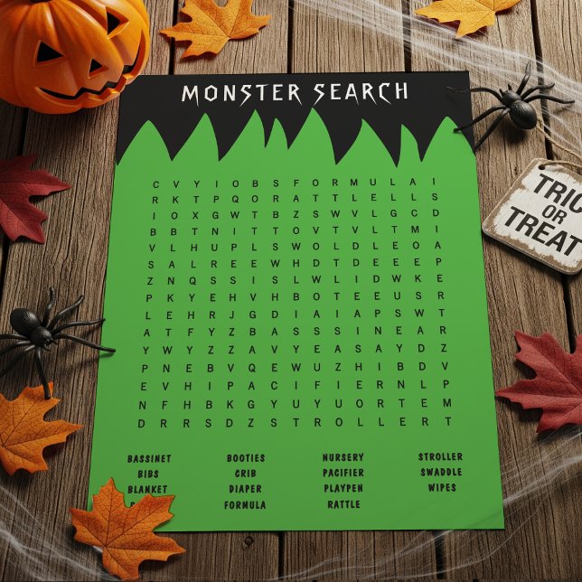 Frankenstein Monster Word Search Baby shower spel (Frankenstein Monster Word Search Baby Shower Game
)