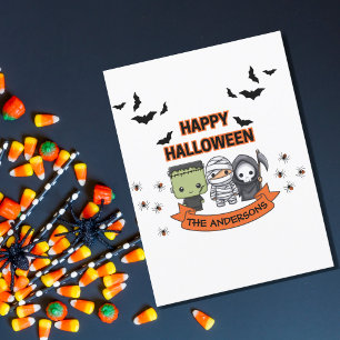 Frankenstein Mummie Grim Reaper Cute Kat Halloween Briefkaart