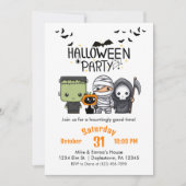 Frankenstein Mummie Grim Reaper Cute Kat Halloween Kaart (Voorkant)