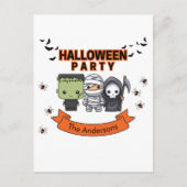 Frankenstein Mummie Grim Reaper Griezelen Hallowee Briefkaart (Voorkant)