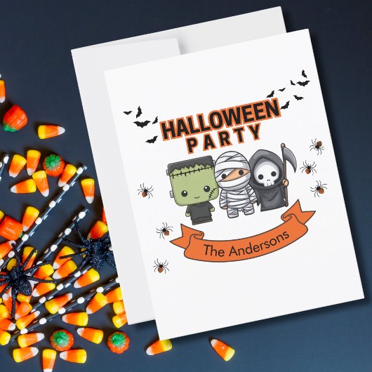 Frankenstein Mummie Grim Reaper Griezelen Hallowee Briefkaart