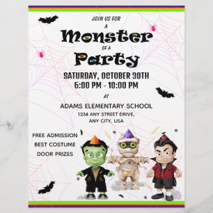 Frankenstein Mummy Dracula Halloween Costume Party Flyer
