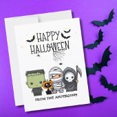 Frankenstein Mummy Grim Reaper Schattige Cat Hallo Briefkaart