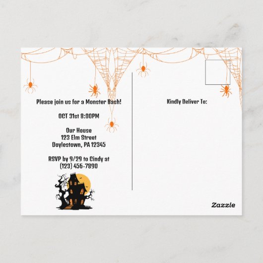 Frankenstein Mummy Grim Reaper Schattige Cat Hallo Briefkaart (Achterkant)