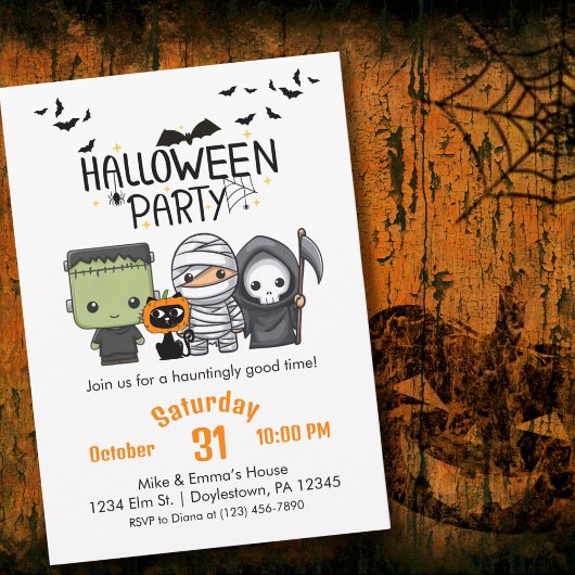 Frankenstein Mummy Grim Reaper Schattige Cat Hallo Kaart