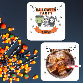 Frankenstein Mummy Grim Reaper Schattige Halloween Kartonnen Onderzetters