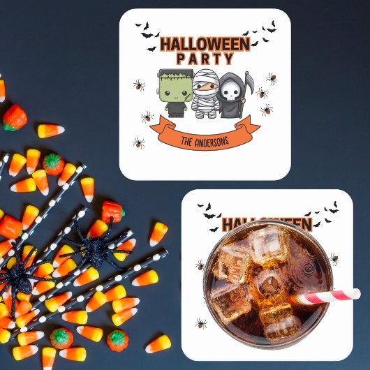 Frankenstein Mummy Grim Reaper Schattige Halloween Kartonnen Onderzetters