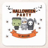 Frankenstein Mummy Grim Reaper Schattige Halloween Kartonnen Onderzetters (Voorkant)
