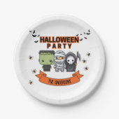Frankenstein Mummy Grim Reaper Schattige Halloween Papieren Bordje (Voorkant)