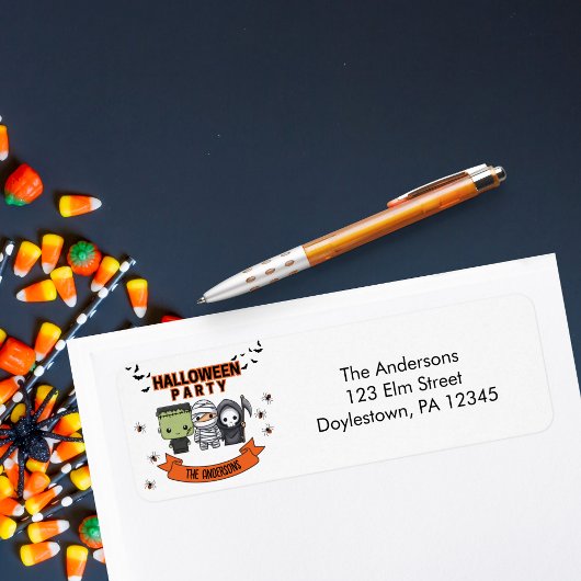 Frankenstein Mummy Grim Reaper Spooky Halloween Etiket