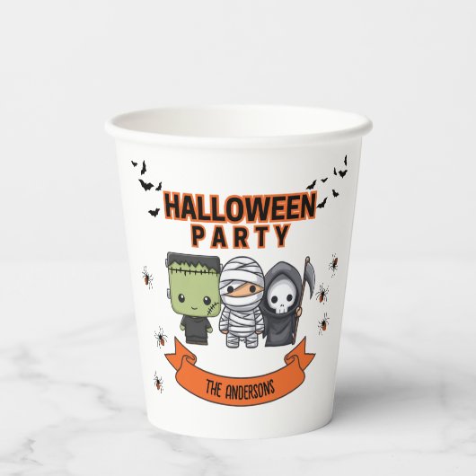 Frankenstein Mummy Grim Reaper Spooky Halloween Papieren Bekers (Achterkant)