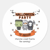 Frankenstein Mummy Grim Reaper Spooky Halloween Ronde Sticker (Voorkant)