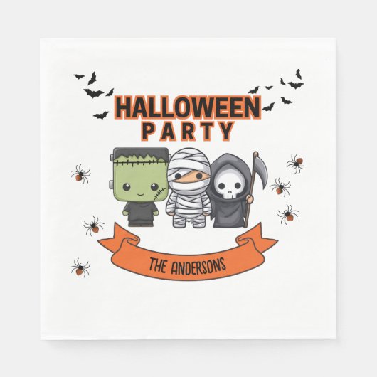 Frankenstein Mummy Grim Reaper Spooky Halloween Servet (Voorkant)