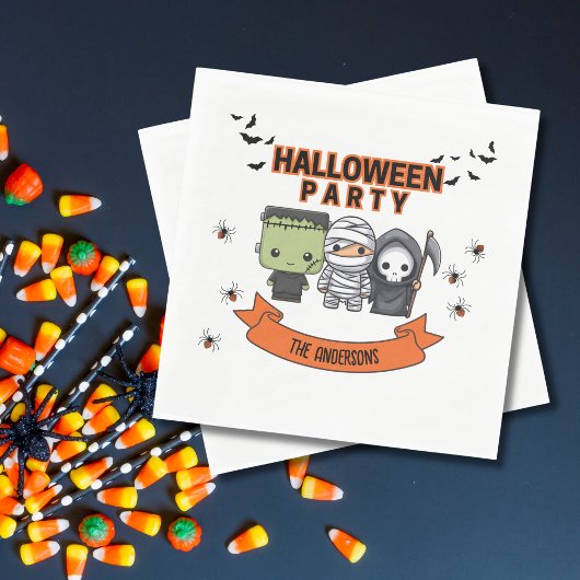 Frankenstein Mummy Grim Reaper Spooky Halloween Servet