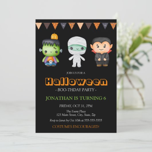 Frankenstein Mummy Vampire Halloween Verjaardag Kaart (Staand voorkant)