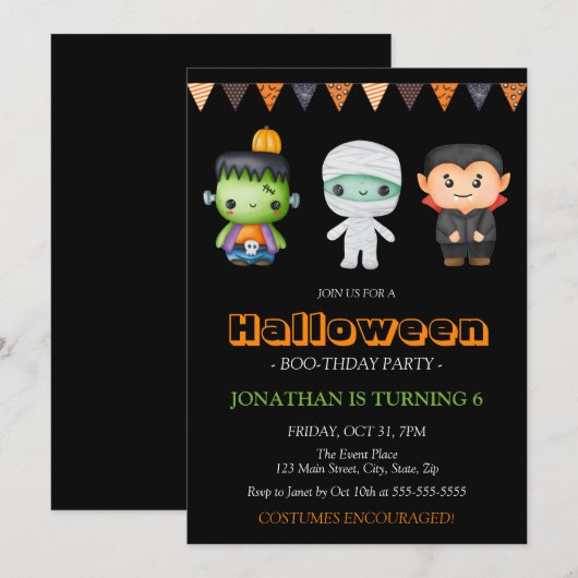 Frankenstein Mummy Vampire Halloween Verjaardag Kaart (Voorkant / Achterkant)