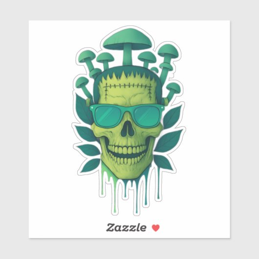Frankenstein Mushroom Skull Sticker (Vel)