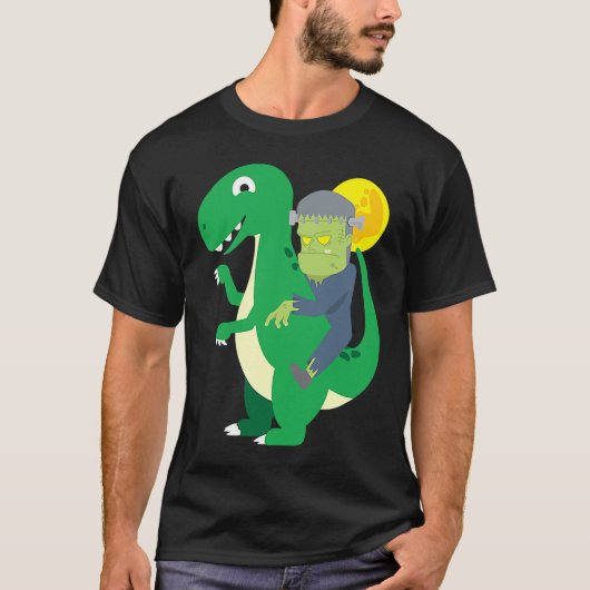 Frankenstein Riding Rex Cool Dinosaur Halloween Co T-shirt (Voorkant)