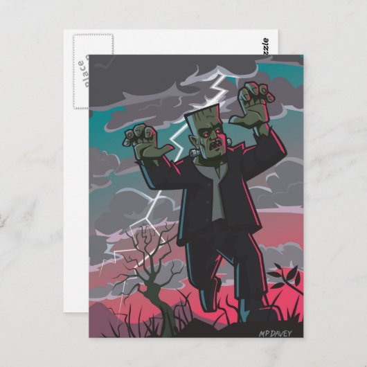 frankenstein schepsel in storm briefkaart (Voorkant / Achterkant)