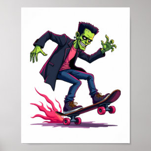Frankenstein Skater - Cool Halloween Streetwear SH Poster