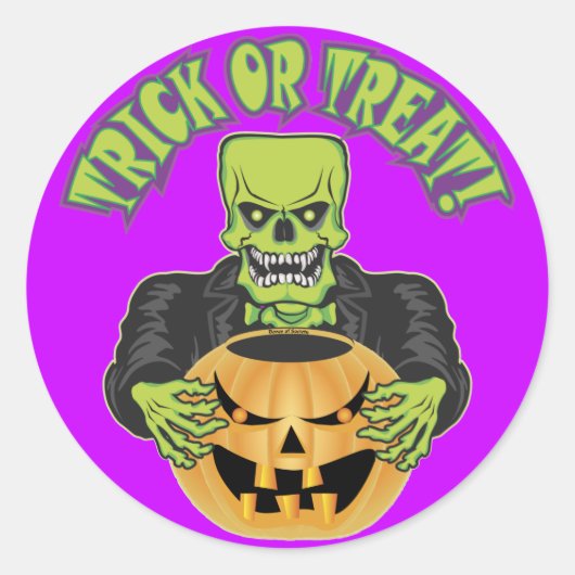 Frankenstein Skull Ronde Sticker (Voorkant)