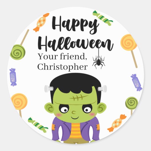 Frankenstein Snoep Halloween stickers (Voorkant)