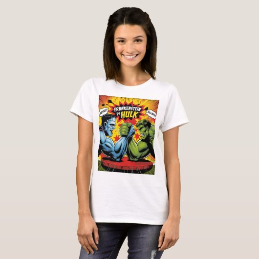 Frankenstein vs Hulk - Classic Pop Art T-shirt (Voorkant volledig)
