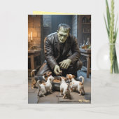 Frankenstein Walkin' the Dog Card Feestdagen Kaart (Achterkant)