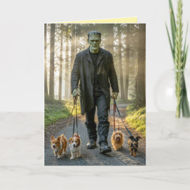 Frankenstein Walkin' the Dog Card Feestdagen Kaart