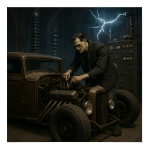 Frankenstein werkt aan Hot Rod Perfect Poster