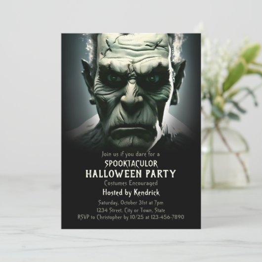 Frankenstein's Monster Halloween Kostuumfeest Kaart (Staand voorkant)