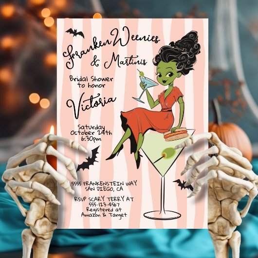 FrankenWeenies & Martinis Halloween Bridal Shower Kaart