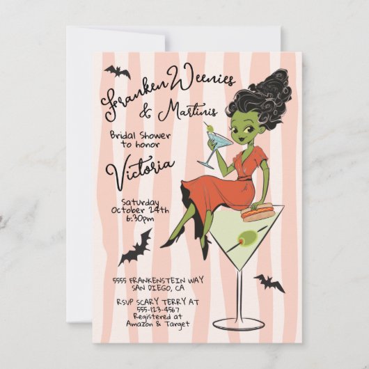 FrankenWeenies & Martinis Halloween Bridal Shower Kaart (Voorkant)